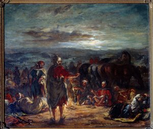 Campamento árabe de noche de Ferdinand Victor Eugene Delacroix