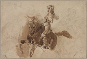 Figura acorazada a caballo recto, c. 1828 de Ferdinand Victor Eugene Delacroix
