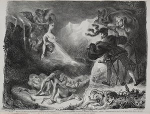 Ilustraciones para Fausto: La sombra de Margarita aparece a Fausto, 1828 de Ferdinand Victor Eugene Delacroix