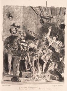 Ilustraciones para Fausto: Mefistófeles en la taberna de los estudiantes, 1828 de Ferdinand Victor Eugene Delacroix