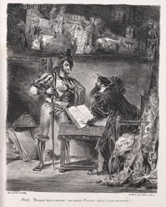 Ilustraciones para Fausto: Mefistófeles visita a Fausto de Ferdinand Victor Eugene Delacroix