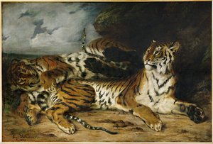 Tigre joven jugando con su madre ... de Ferdinand Victor Eugene Delacroix