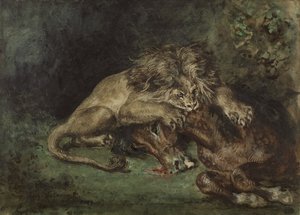 León devorando un caballo, c. 1844 de Ferdinand Victor Eugene Delacroix