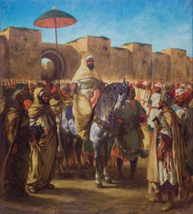 Moulay Abd-er-Rahman,sultán de Marruecos,saliendo de su palacio en Meknes rodeado de su guardia y de sus principales oficiales,1845 (óleo sobre lienzo) de Ferdinand Victor Eugene Delacroix
