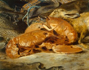 Nature morte au homard - bodegón con langosta ... de Ferdinand Victor Eugene Delacroix