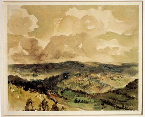Vista panorámica de colinas boscosas alrededor de Croze de Ferdinand Victor Eugene Delacroix