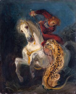 Jinete atacado por un jaguar de Ferdinand Victor Eugene Delacroix