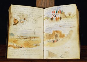 Bocetos de árabes, paisajes de Marruecos, multitudes árabes, Puerta de Meknes y notas manuscritas ... de Ferdinand Victor Eugene Delacroix