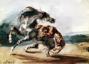 Tigre atacando a un caballo salvaje de Ferdinand Victor Eugene Delacroix