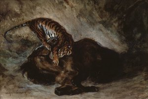 Tigre atacando a un caballo de Ferdinand Victor Eugene Delacroix