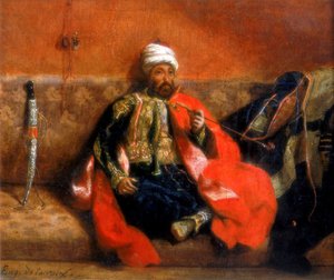 Turco sentado fumando en un sofá, siglo XIX de Ferdinand Victor Eugene Delacroix