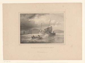 Un bergantín varado entre olas altas
Brick a la côte (título en el objeto)
Estudios navales de Ferdinand Victor Perrot (título de la serie)