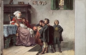Martín Lutero cantando a Frau Cotta cuando era estudiante en Eisenach, Alemania, 1499 de Ferdinand Wilhelm Pauwels