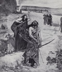 Hombre de la Edad de Hielo aprendiendo a cazar con arco y flecha de Fernand (after) Cormon
