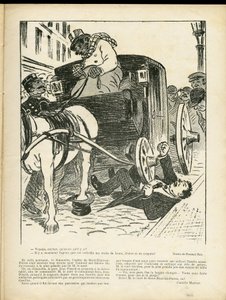 Ilustración de Fernand Fau (1858-1919) en Le Rire, 29/02/08 - Metiers, Transport, Disaster Accidents, Caleche Fiacre Cab - Cochers Fiacres