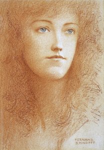 ""Retrato de una joven inglesa"" Sanguine on Paper de Fernand Khnopff (1858-1921) Circa 1890 Colección privada de Fernand Khnopff