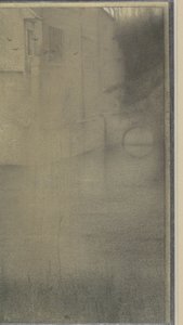 Fantasma de una mujer frente a una casa rodeada de agua de Fernand Khnopff