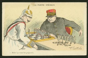 Postal, satírica en colores: ¡Hein! I Snack You - Guerra de 14 -18, Alemania Prusia - Guillermo II, Joffre, Soldados Ilustración de Gottlob (1873-1935)