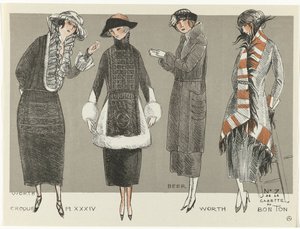Gazette du Bon Ton, 1920 - No. 7, Croquis Pl XXXIV: Worth / Beer / Worth (título sobre objeto) de Fernand Siméon