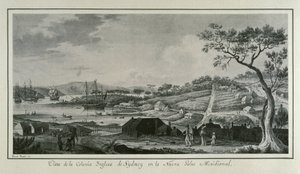 MALASPINA, Alejandro (1754-1809). Navegante y explorador italo-español; BRAMBILA, Fernando (1763-1834). Pintor. Australia (s. XVIII). Colonia inglesa de Nueva Gales del Sur. Dibujo de Fernando Brambila ilustrando la expedición científica de Alejandro Mal
