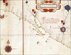 Vista de la costa occidental de México y el sur de California - Mapa de Fernao Vaz Dourado