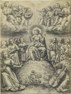 Fotoreproducción en huecograbado Le concert des anges de Hieronymus Wierix el concierto de los angeles de Fierlants