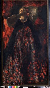 Una niña (Una niña). Una campesina con traje tradicional. Pintura de Filipp Andreevich Maliavin (Maliavine) (o Andreyevich Malyavin) (1869-1940), óleo sobre lienzo de Filipp Andreevich Maliavin