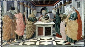 La presentación en el templo, panel predela del retablo de La Natividad en el Museo Cívico de Filippino (and workshop) Lippi
