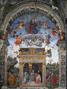 Asunción de la Virgen y abajo Santo Tomás de Aquino que presenta a María al Cardenal Oliviero Carafa