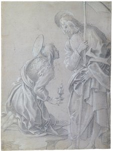 Santa María Magdalena arrodillada y Cristo de pie