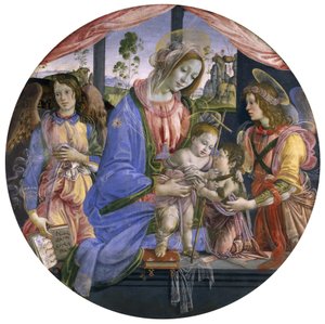 La Virgen y el Niño con el Niño San Juan y dos ángeles, mediados de la década de 1480 (temple sobre tabla)