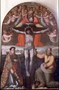 Trinidad con San Esteban y San Felipe, panel central de un retablo de Filippino Lippi