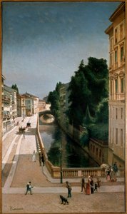 Vista del canal en la calle Senato en Milán (óleo sobre madera)