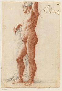 Figura masculina de pie girada a la izquierda y apoyada en un tronco de árbol de Filippo Esegrenio