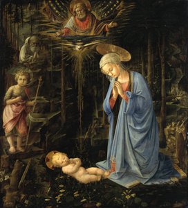 La Virgen adorando al Niño / La adoración en el bosque, La Sagrada Familia con el joven San Juan de Filippo Lippi
