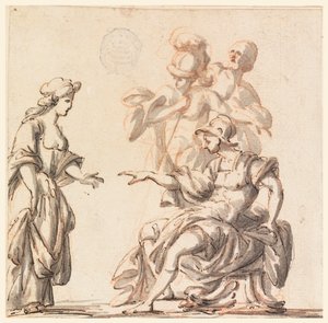Dibujo, Un guerrero clásico recibe a una mujer, mediados del siglo XVIII de Filippo Marchionni