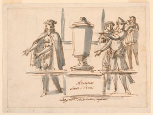 Dibujo, Alegoría de América, Decoración para el Salón del Cardenal Falconieri en Frascati, s. XVIII-XIX de Filippo Marchionni