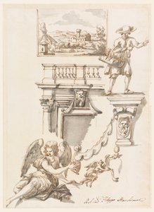 Dibujo, arquitectura y estudios de figuras, 1750-90 de Filippo Marchionni