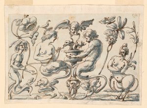 Dibujo, Grotesco para un panel oblongo, 1730-50 de Filippo Marchionni