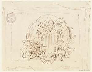 Dibujo, Tabla con el escudo del Papa Benedicto XIV con concha de fondo, 1740-58 de Filippo Marchionni