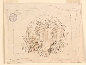 Dibujo, Tabla con el escudo del Papa Benedicto XIV con concha de fondo, 1740-58