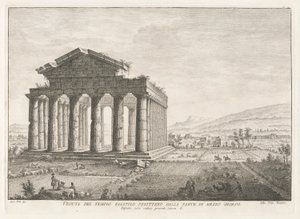 Vista del Templo Peripteral Hexastyle desde el Sur, desde Antichit? de Pesto (Antigüedades de Paestum) de Filippo Morghen