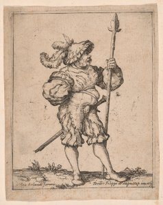 Soldado de perfil sosteniendo una pica, de Capricci e habiti militari de Filippo Napoletano