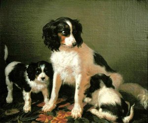 Un spaniel con dos cachorros de Filippo Palizzi