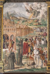 La Santa se aparece al beato Luca Belludi prediciendo la liberación de Padua, Escuela de la Santa de Filippo da Verona