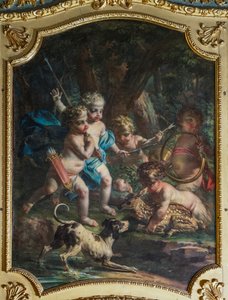 Panel decorativo que representa querubines, Palacio de Caza de Stupinigi, por Filippo Juvarra (1678-1736) de Filippo or Juvara Juvarra