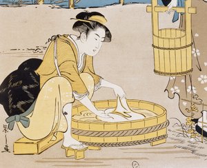 Mujeres lavando en el río, portada de Firmin Gillot (1819-1872), Le Japon Artistique (Arte japonés), documentos de arte e industria recogidos por Siegfried Bing (1838-1905), publicación mensual de julio de 1889, Francia de Firmin Gillot