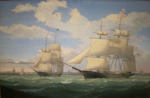 Los buques "Winged Arrow" y "Southern Cross" en el puerto de Boston de Fitz Henry Lane