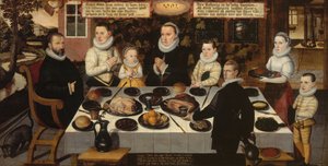 Una familia protestante durante la cena de Flemish School