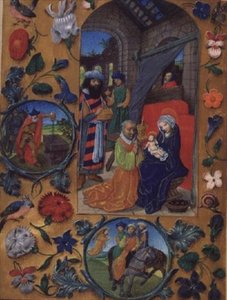 Añadir Ms 17280 fol.197b Adoración de los Reyes Magos, del Libro de Horas flamenco, Brujas (vitela)
